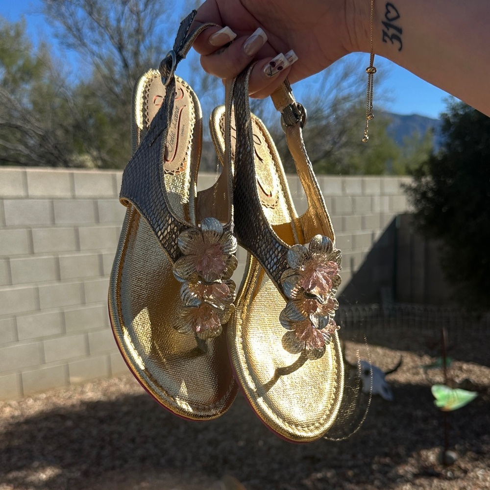 Poetic License Gold and Silver Floral Sandals